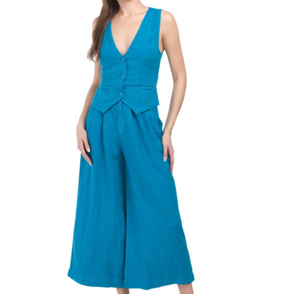 New YOUNG FABULOUS BROKE Linen/rayon Calvin Crop Trousers 397T0